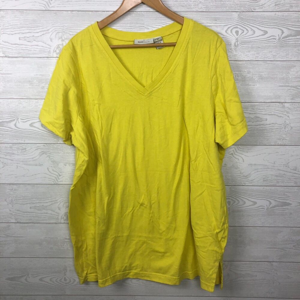 Roaman's Women's Size 2X Short Sleeve V Neck Tee Shirt 100% Cotton Solid Yellow
